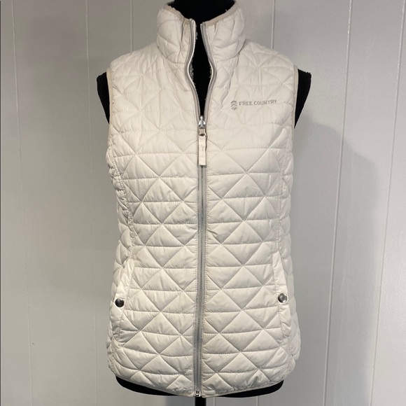 Free Country Vest Quilted Fleece Lined Zipper Minimalist Monochrome White Small - Picture 1 of 9